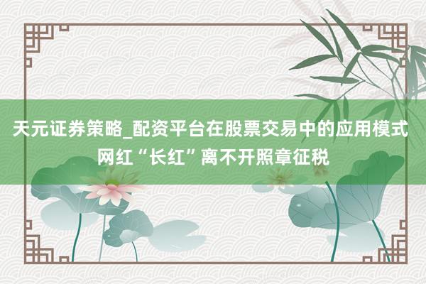 天元证券策略_配资平台在股票交易中的应用模式 网红“长红”离不开照章征税