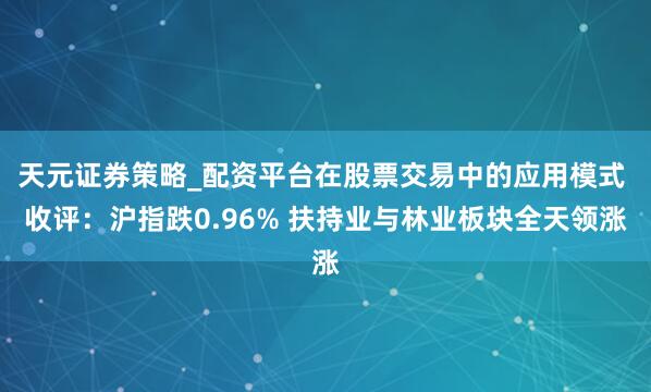 天元证券策略_配资平台在股票交易中的应用模式 收评：沪指跌0.96% 扶持业与林业板块全天领涨